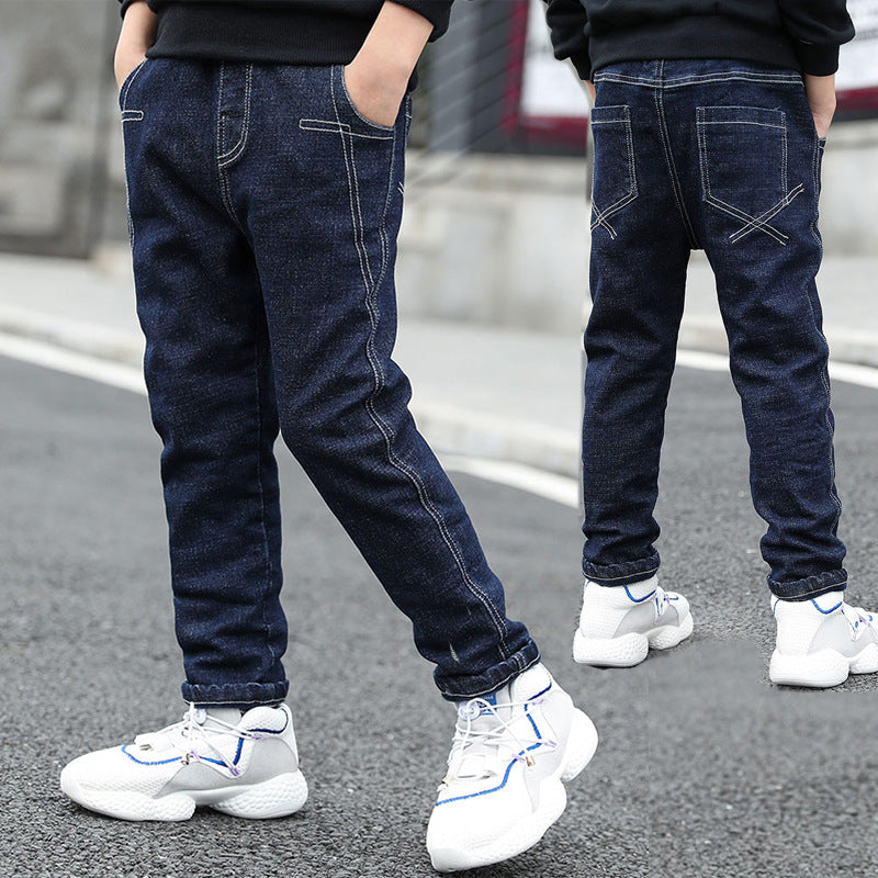 Children's Korean Medium Large Jeans Stretch Solid Children's Pants