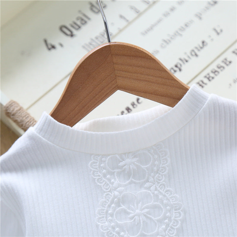 Pure Cotton White Western Style Puff Top Princess Inner Bottoming Children's T-shirt