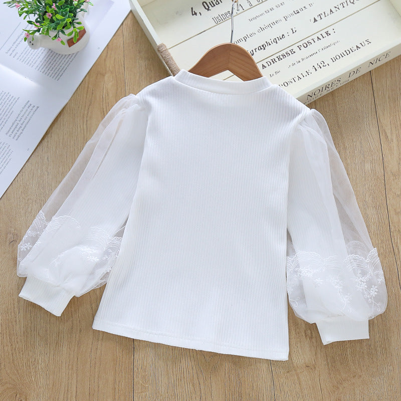Pure Cotton White Western Style Puff Top Princess Inner Bottoming Children's T-shirt