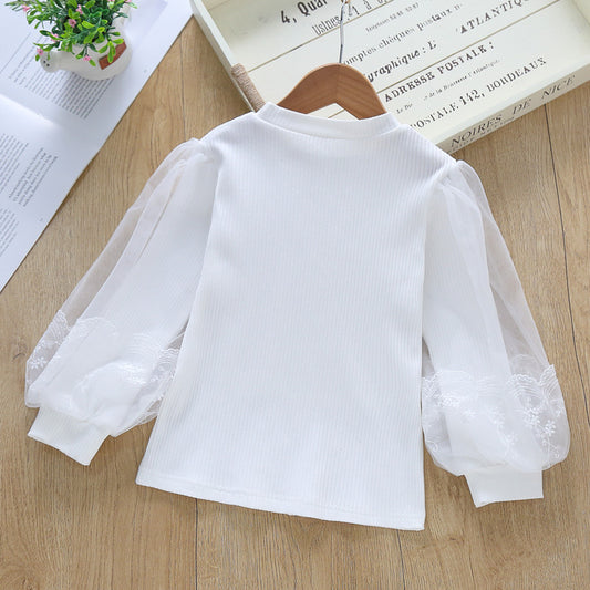 Pure Cotton White Western Style Puff Top Princess Inner Bottoming Children's T-shirt