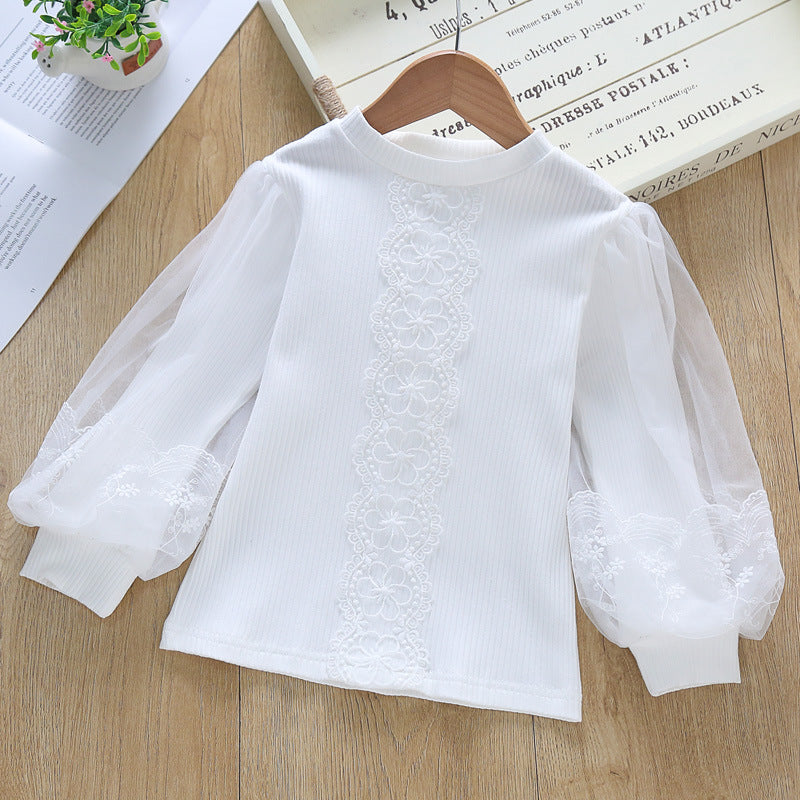 Pure Cotton White Western Style Puff Top Princess Inner Bottoming Children's T-shirt
