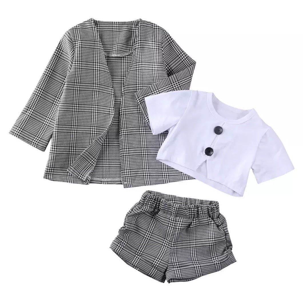 Children's Infant Toddler White Upper Garment Gray Plaid Children's Suit