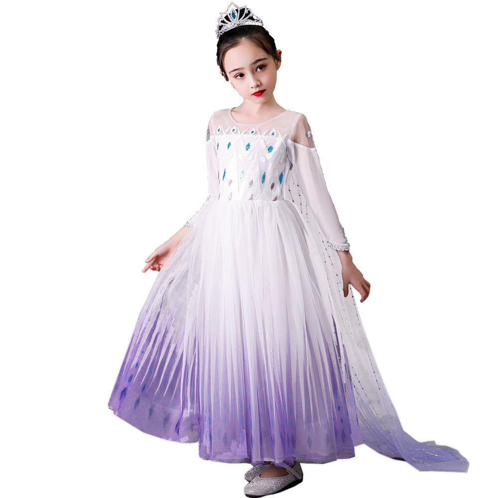 Love Elsa Princess Long Sleeve White Gradient Color Suitable For Children's Dress