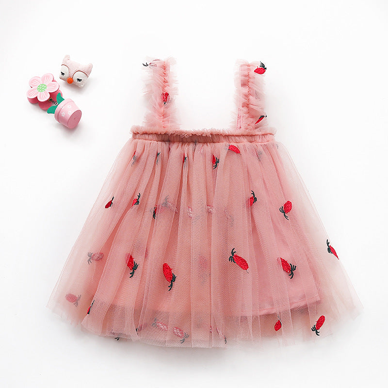 Embroidered Mesh Suspender Skirt Tube Top Fluffy Children's Dress