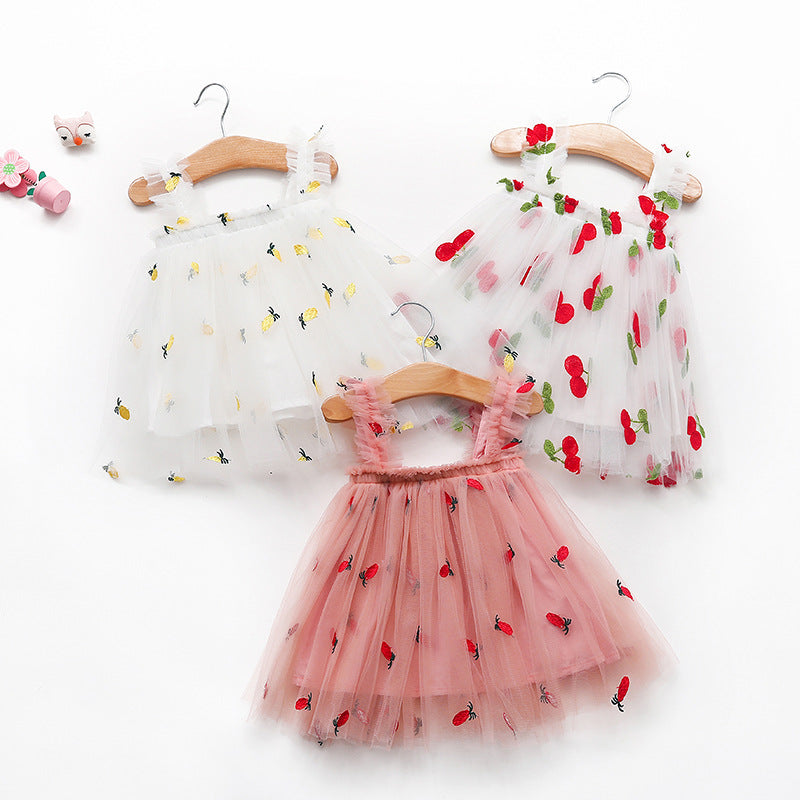Embroidered Mesh Suspender Skirt Tube Top Fluffy Children's Dress