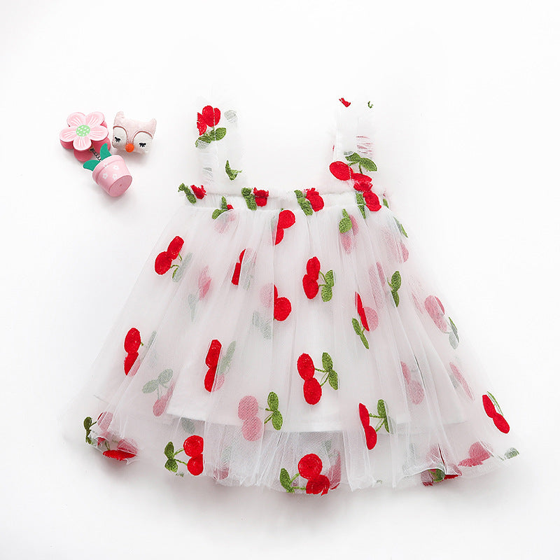 Embroidered Mesh Suspender Skirt Tube Top Fluffy Children's Dress
