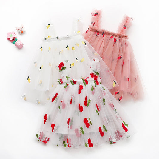 Embroidered Mesh Suspender Skirt Tube Top Fluffy Children's Dress