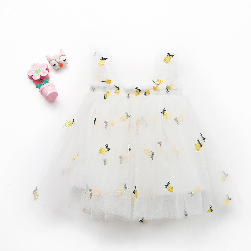Embroidered Mesh Suspender Skirt Tube Top Fluffy Children's Dress
