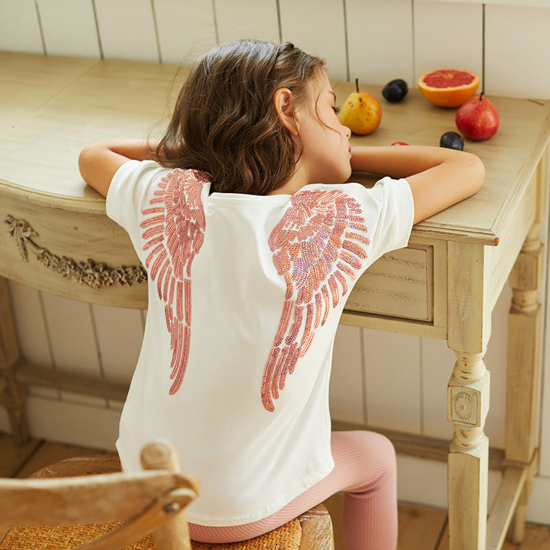 Children's Sequined Embroidered Loose Cotton Short-sleeved Shirt Boys Children's T-shirt