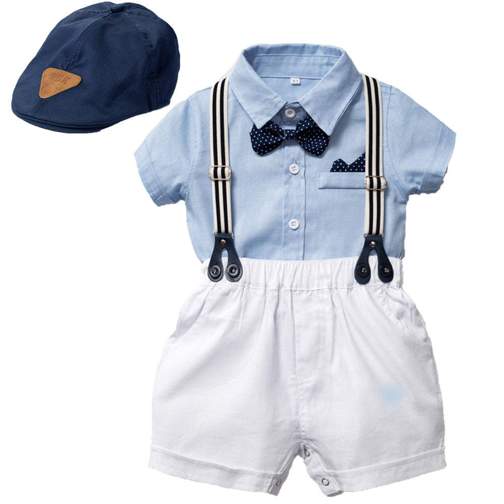 Gentleman Romper Hat Dress Shirt Bow Jumpsuit, Climbing Suit
