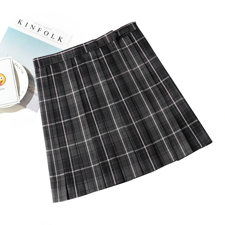 High Waist Plaid Smoke Gray Pleated Skirt