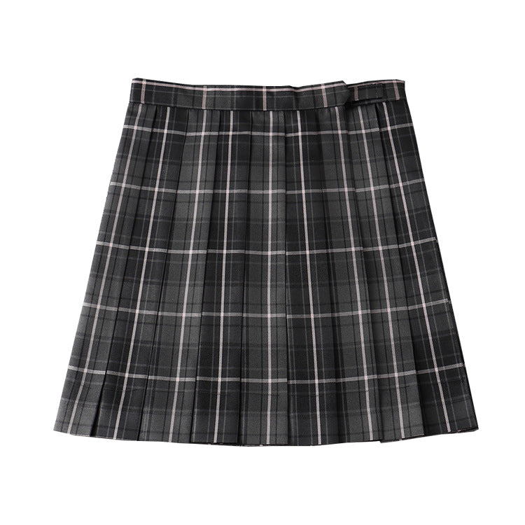 High Waist Plaid Smoke Gray Pleated Skirt