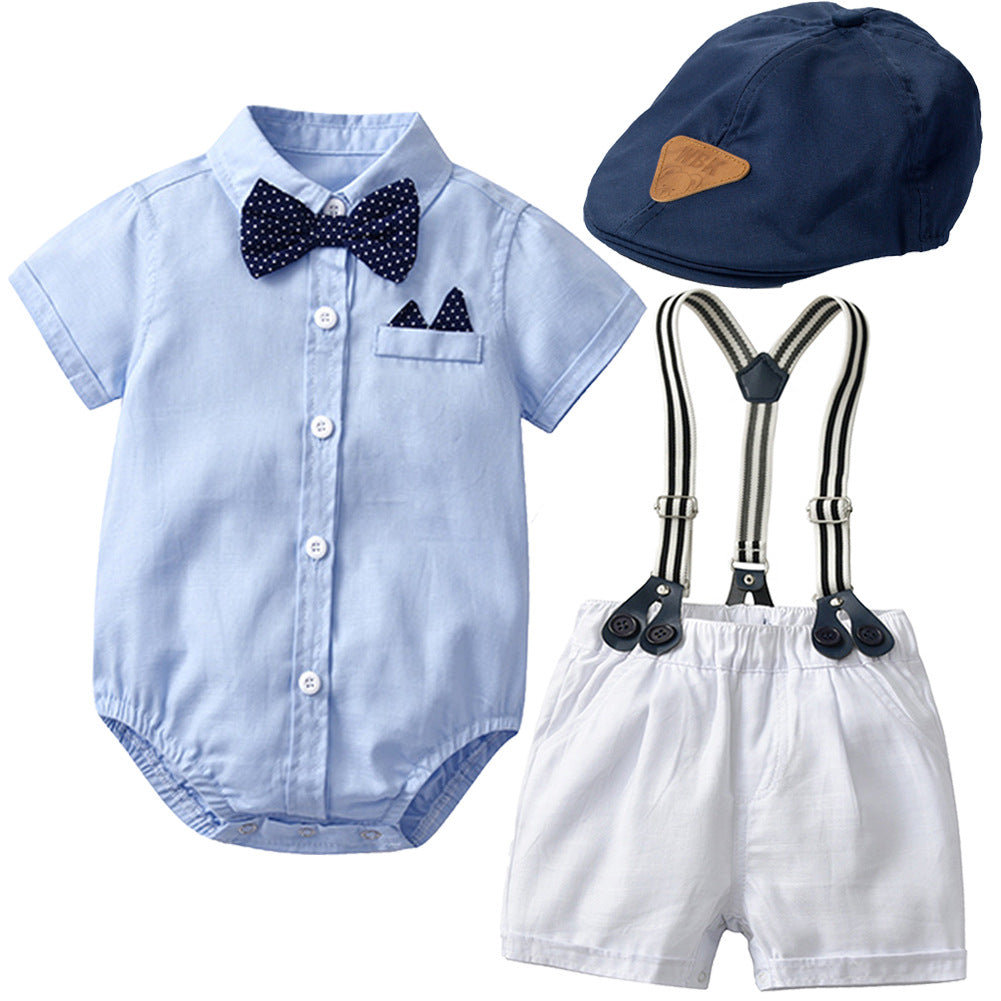 Gentleman Romper Hat Dress Shirt Bow Jumpsuit, Climbing Suit