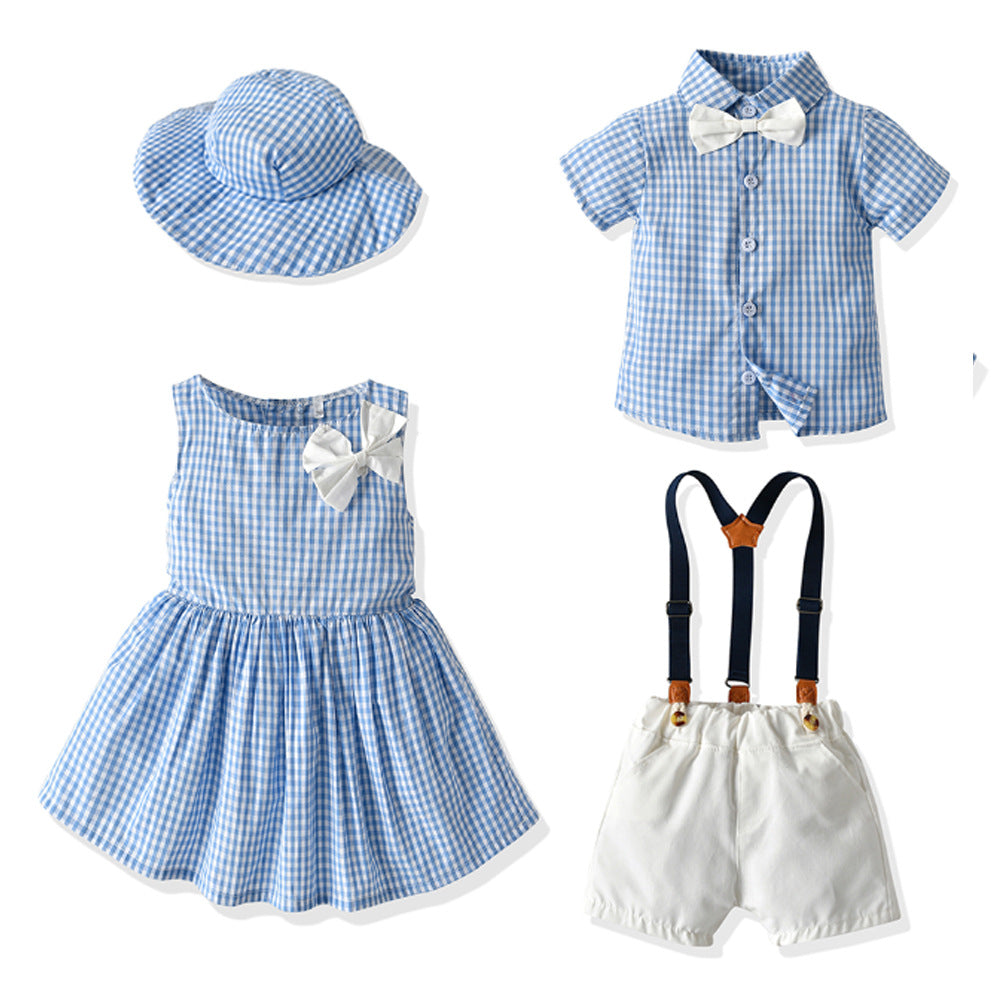 Children's Clothing Boys Summer Plaid Casual Siblings Children's Suit