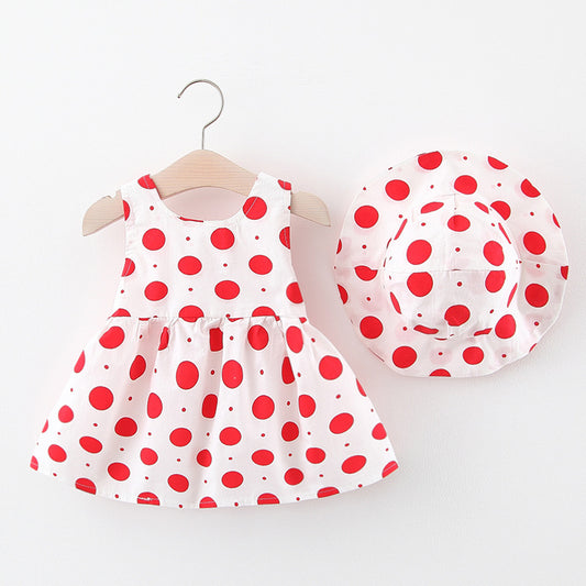 Summer Sleeveless Printed Skirt Casual Get Hat For Children's Dress