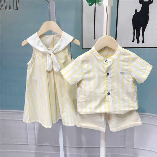 Striped Shirt Outfit Dress Fashionable Korean Style Clothes Children's Suit