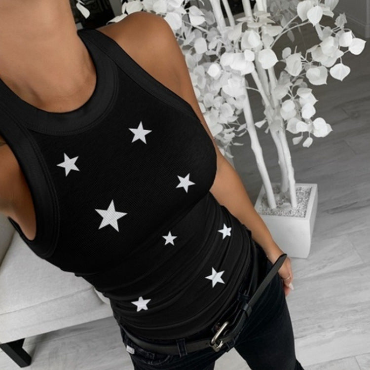 Women's Spring Hot Sports Tight Round Neck Printing Small Vest/suspenders/tube Top