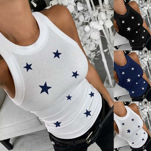 Women's Spring Hot Sports Tight Round Neck Printing Small Vest/suspenders/tube Top