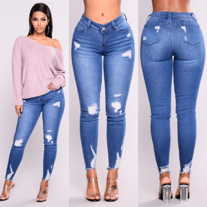 Women's Stretch Ripped High Waist Skinny Trousers Women's Jeans