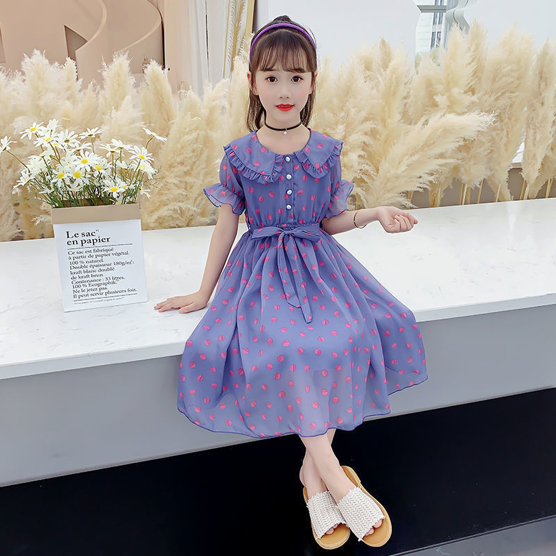 Summer Korean Style Ruffled Polka Dot Skirt Medium Big Chiffon Children's Dress