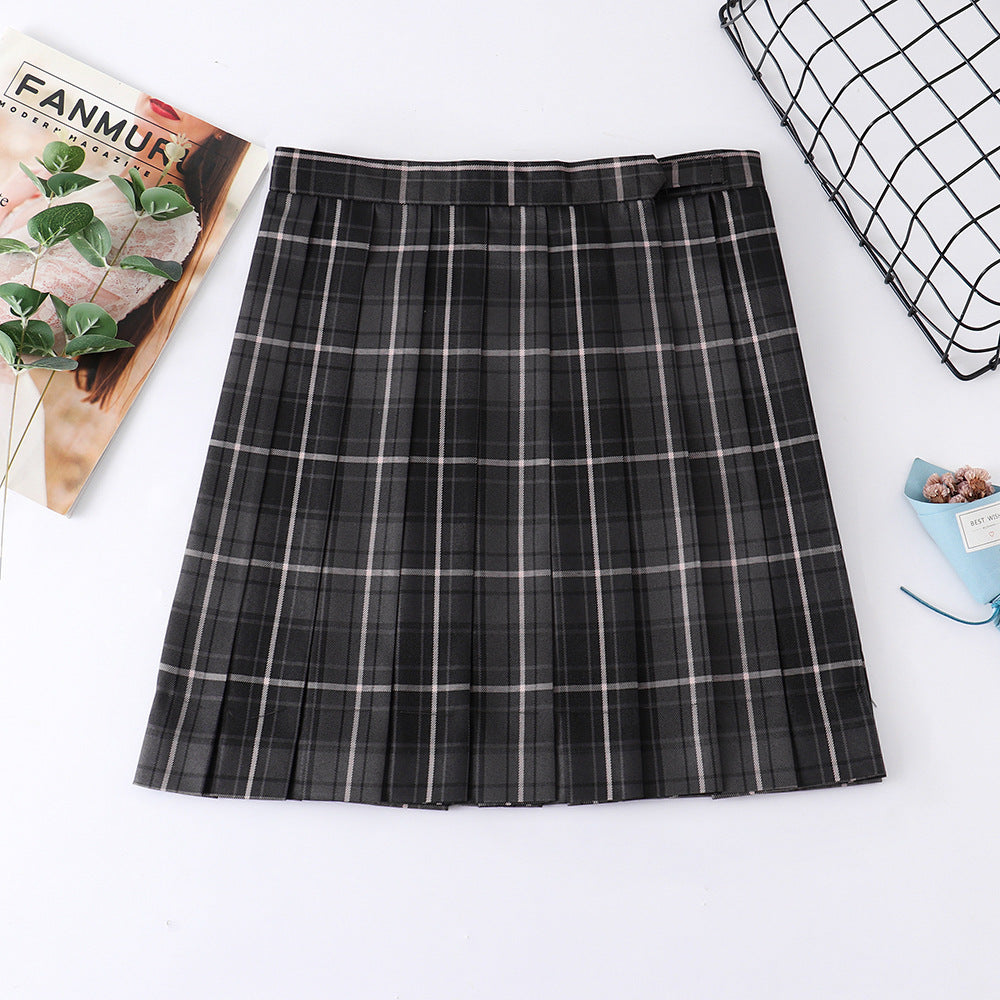 High Waist Plaid Smoke Gray Pleated Skirt