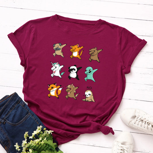 Women's Pure Cotton Wear Loose Round Neck Sleeve Female Funny Dog Shorts