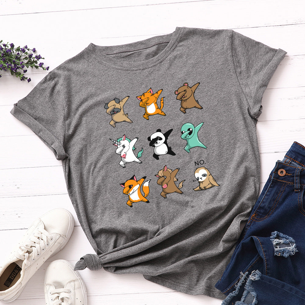 Women's Pure Cotton Wear Loose Round Neck Sleeve Female Funny Dog Shorts