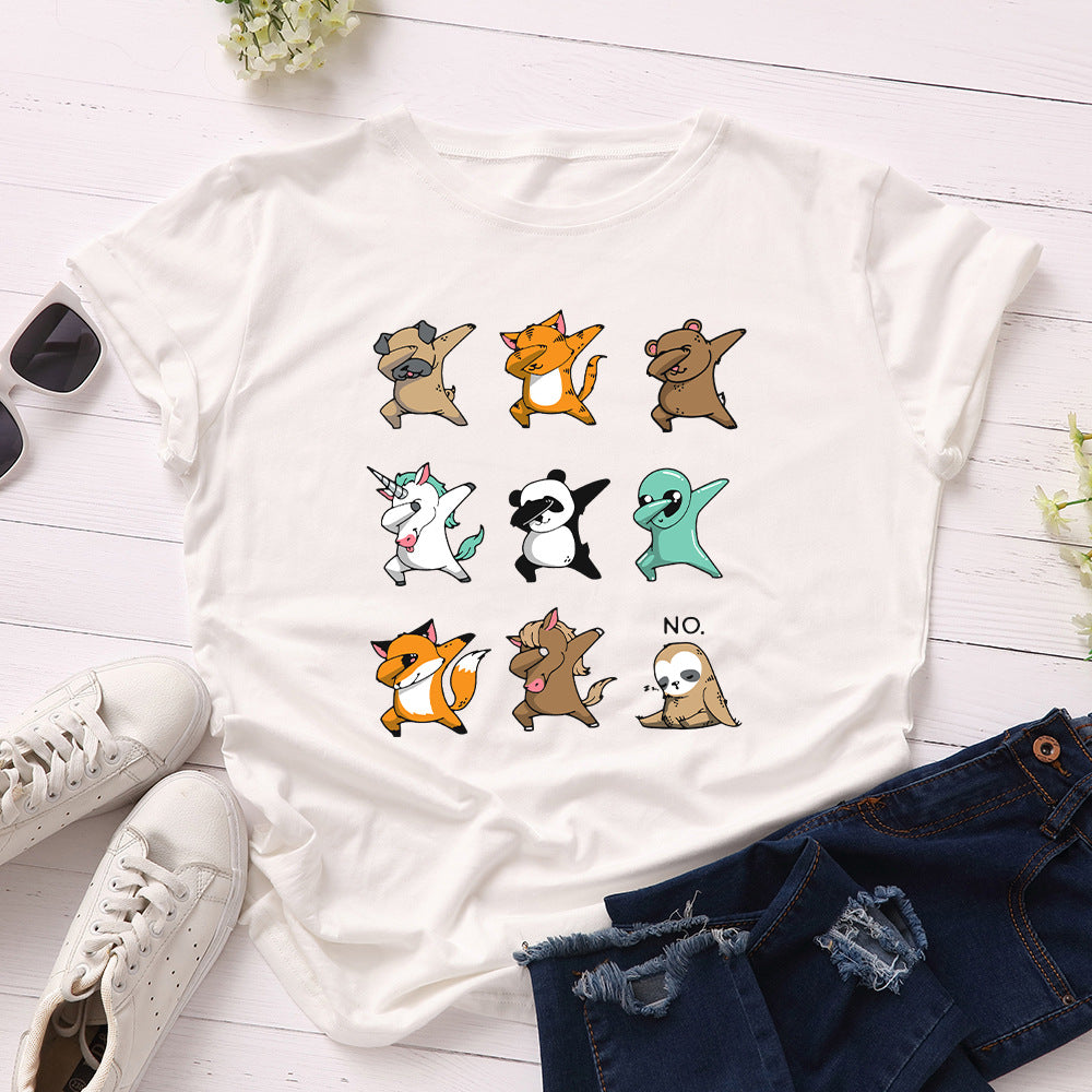 Women's Pure Cotton Wear Loose Round Neck Sleeve Female Funny Dog Shorts