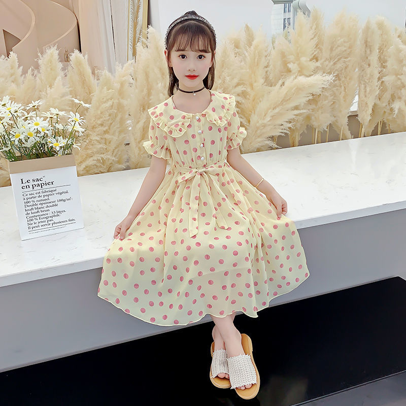 Summer Korean Style Ruffled Polka Dot Skirt Medium Big Chiffon Children's Dress