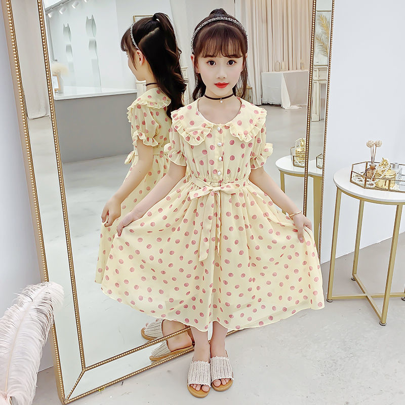 Summer Korean Style Ruffled Polka Dot Skirt Medium Big Chiffon Children's Dress