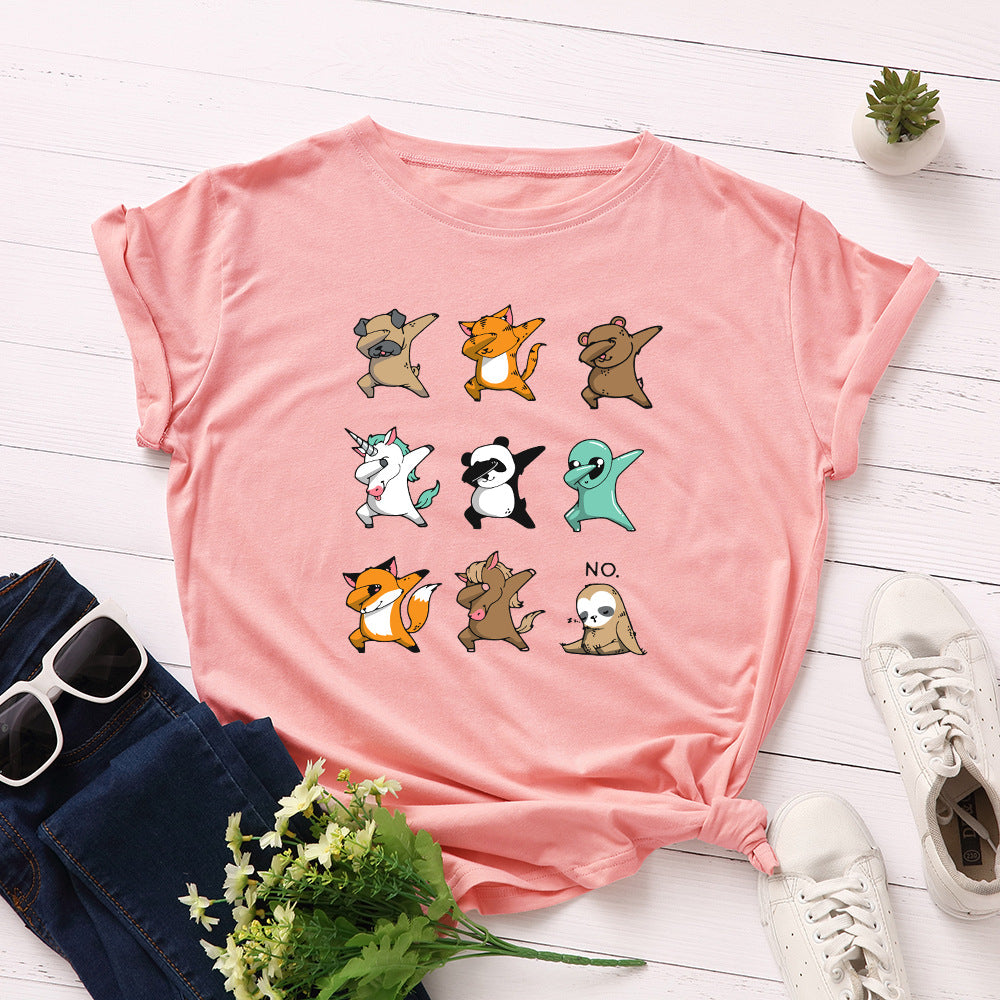 Women's Pure Cotton Wear Loose Round Neck Sleeve Female Funny Dog Shorts