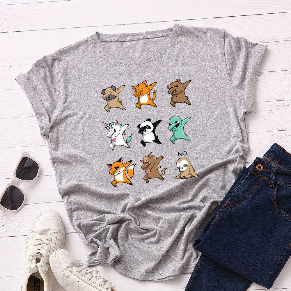 Women's Pure Cotton Wear Loose Round Neck Sleeve Female Funny Dog Shorts