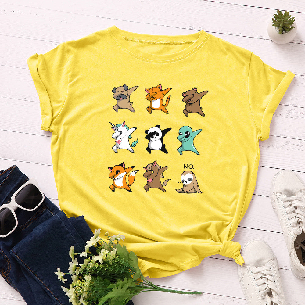 Women's Pure Cotton Wear Loose Round Neck Sleeve Female Funny Dog Shorts