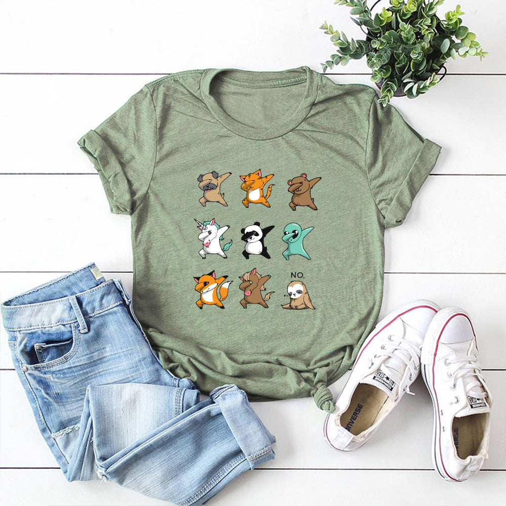 Women's Pure Cotton Wear Loose Round Neck Sleeve Female Funny Dog Shorts