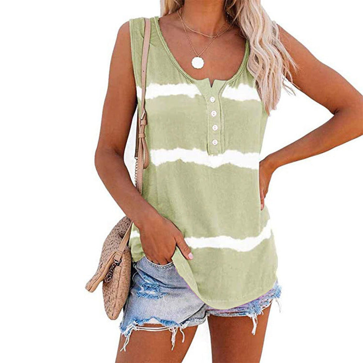 Women's Summer Button Striped Printed For Women's T-shirt