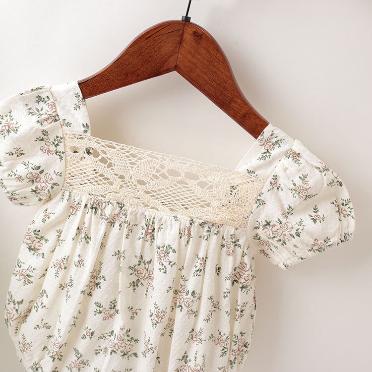 Style Jumpsuit Backless Small Floral Short Sleeve Triangle Rompers Romper Jumpsuit, Climbing Suit