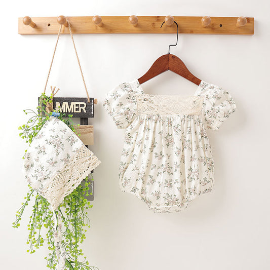 Style Jumpsuit Backless Small Floral Short Sleeve Triangle Rompers Romper Jumpsuit, Climbing Suit