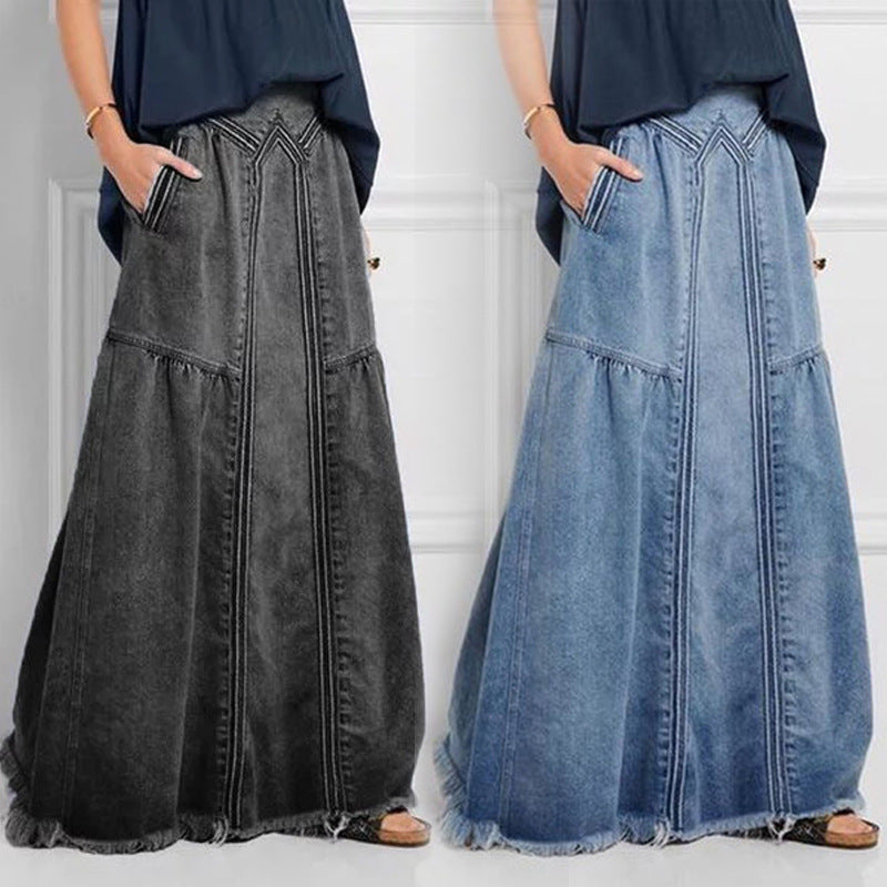 American Elegant A- Line Dress Leisure Comfortable Denim Gradient Skirts