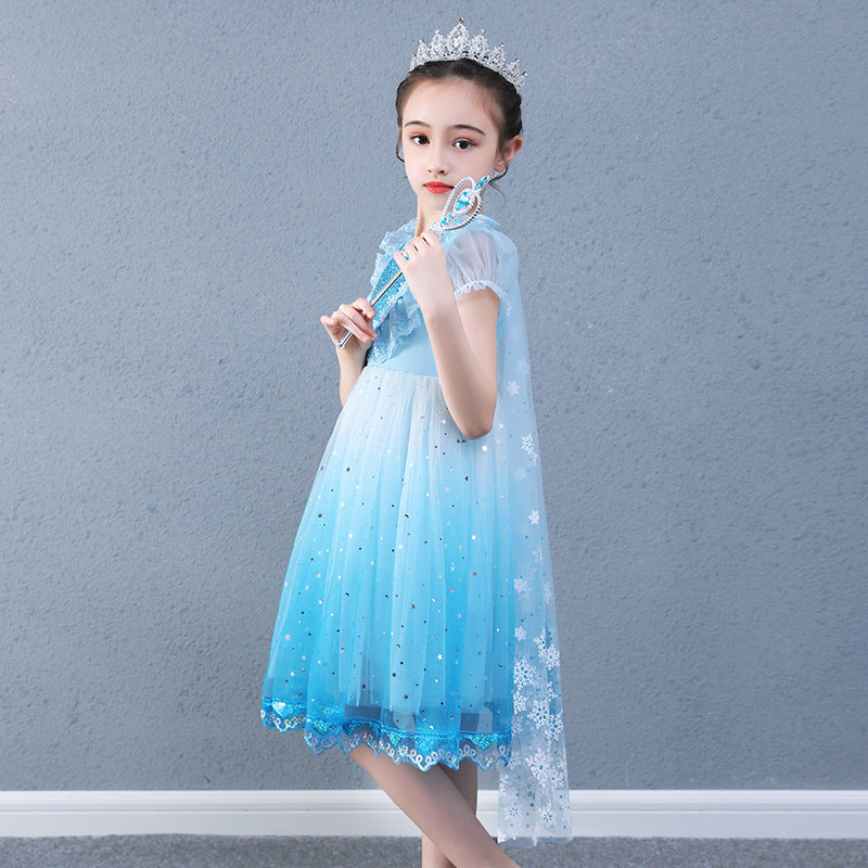 Elsa Short Sleeve Mesh Puffy Skirt Children's Dress
