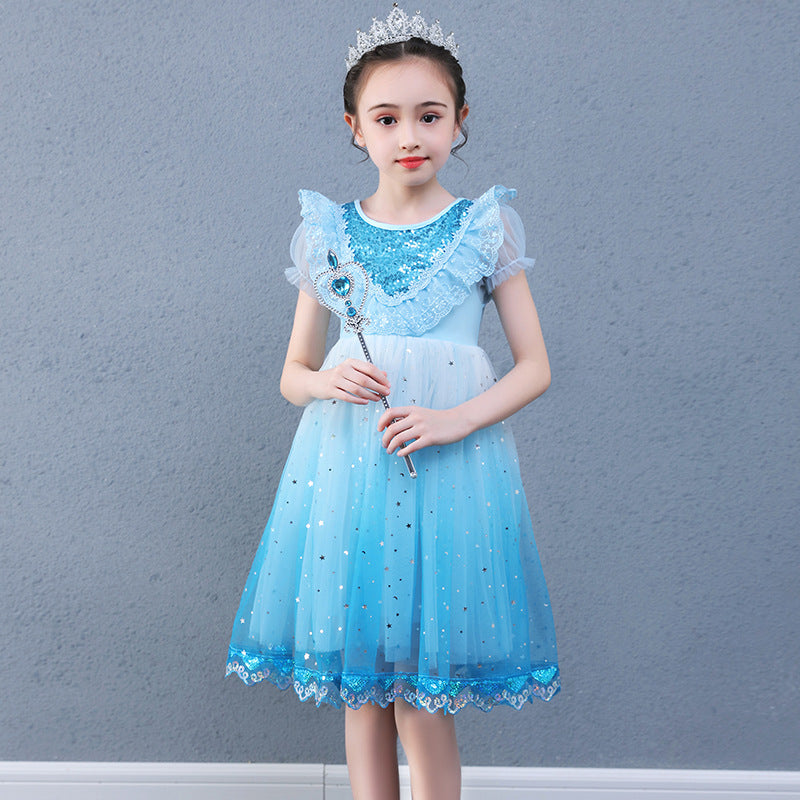 Elsa Short Sleeve Mesh Puffy Skirt Children's Dress