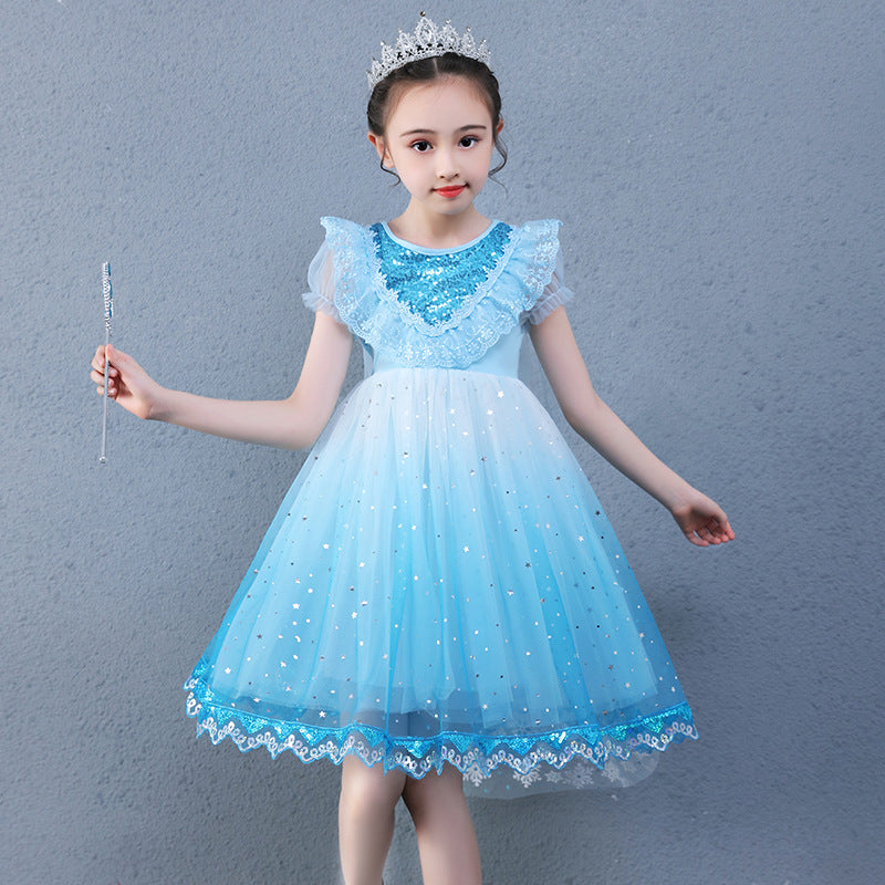Elsa Short Sleeve Mesh Puffy Skirt Children's Dress