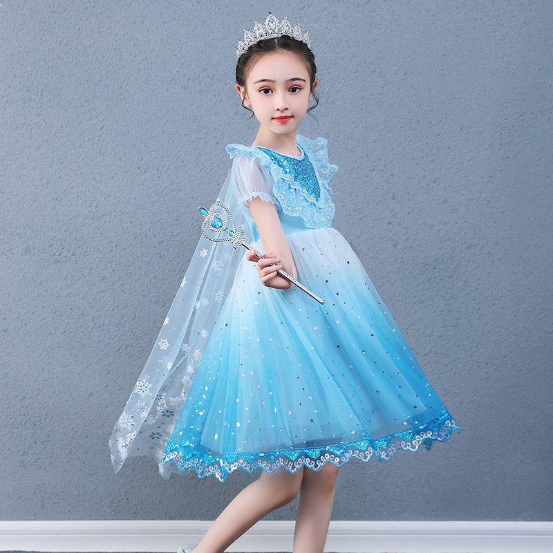 Elsa Short Sleeve Mesh Puffy Skirt Children's Dress