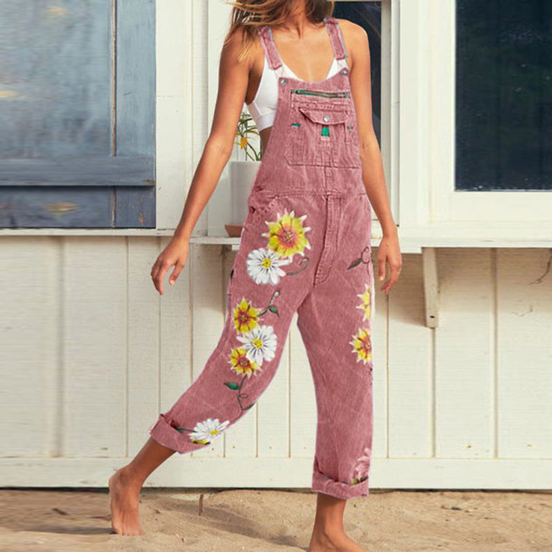 Printed Sleeveless Suspenders Slimming Sheath Suspender Pants