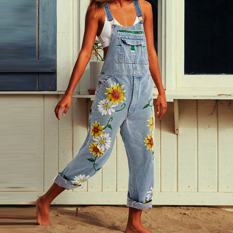 Printed Sleeveless Suspenders Slimming Sheath Suspender Pants
