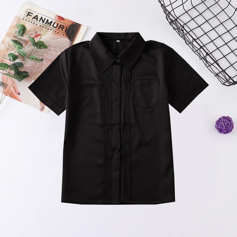 Basic Style Front Organ Pleated Sleeve Shirt College For Blouse