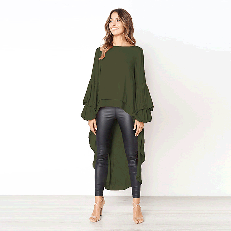 Women's Long Sleeve Pullover Irregular For Lace Shirt, Chiffon Shirt