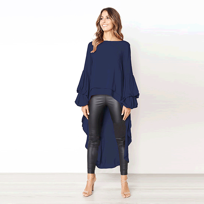 Women's Long Sleeve Pullover Irregular For Lace Shirt, Chiffon Shirt