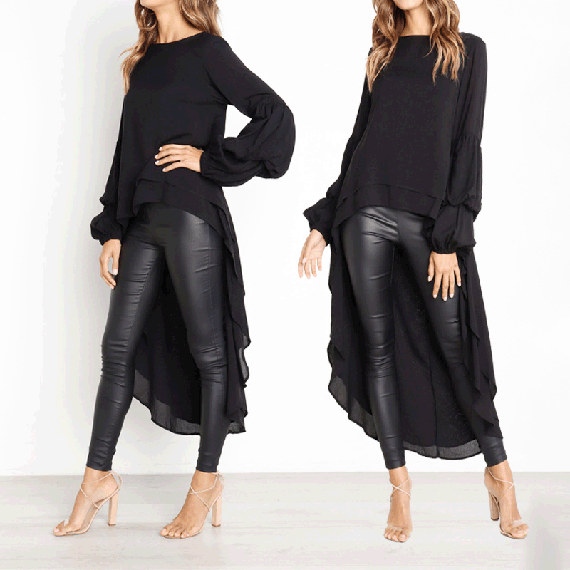 Women's Long Sleeve Pullover Irregular For Lace Shirt, Chiffon Shirt
