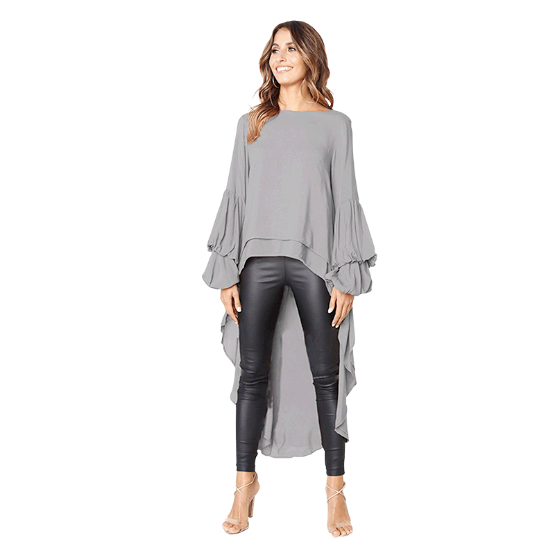 Women's Long Sleeve Pullover Irregular For Lace Shirt, Chiffon Shirt