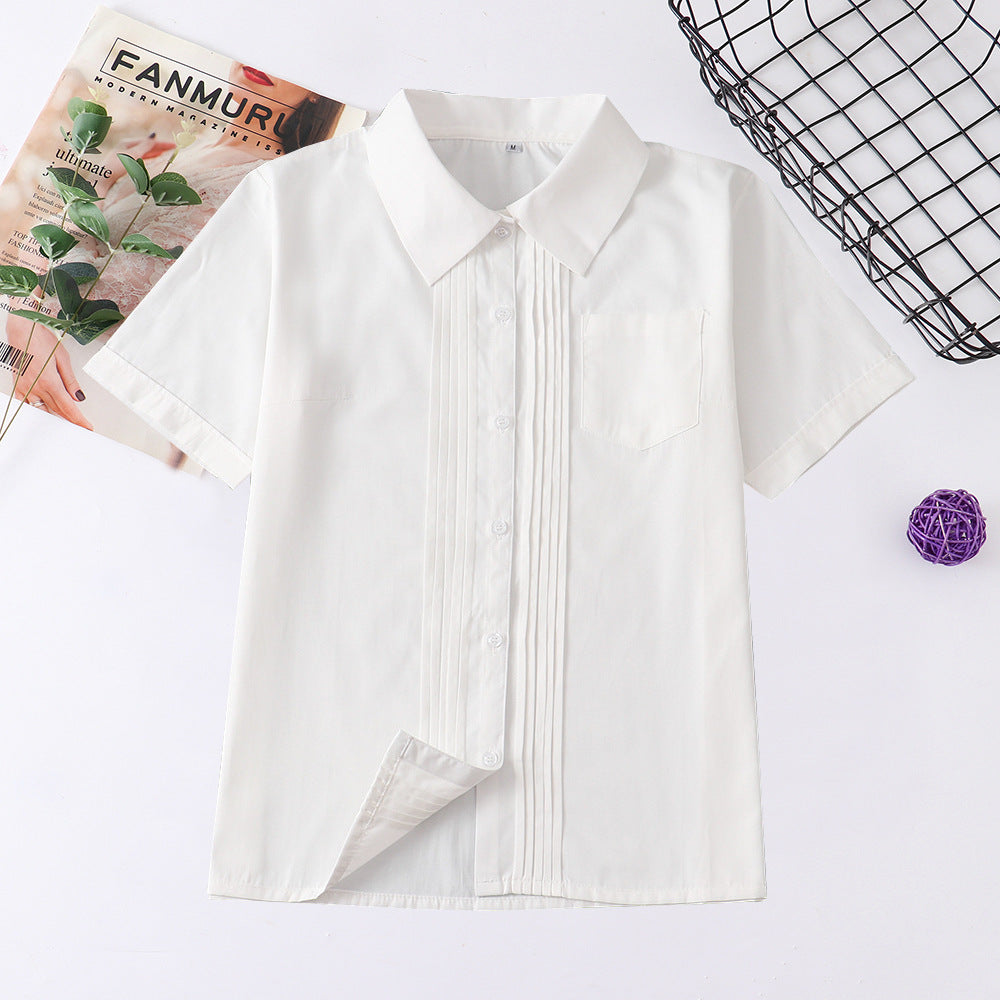 Basic Style Front Organ Pleated Sleeve Shirt College For Blouse